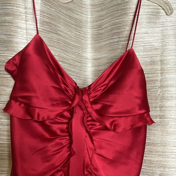 Dina Bar-El 100% Silk Red Ruffled Dress A-line Spaghetti Strap Side Zip Medium - Picture 9 of 9